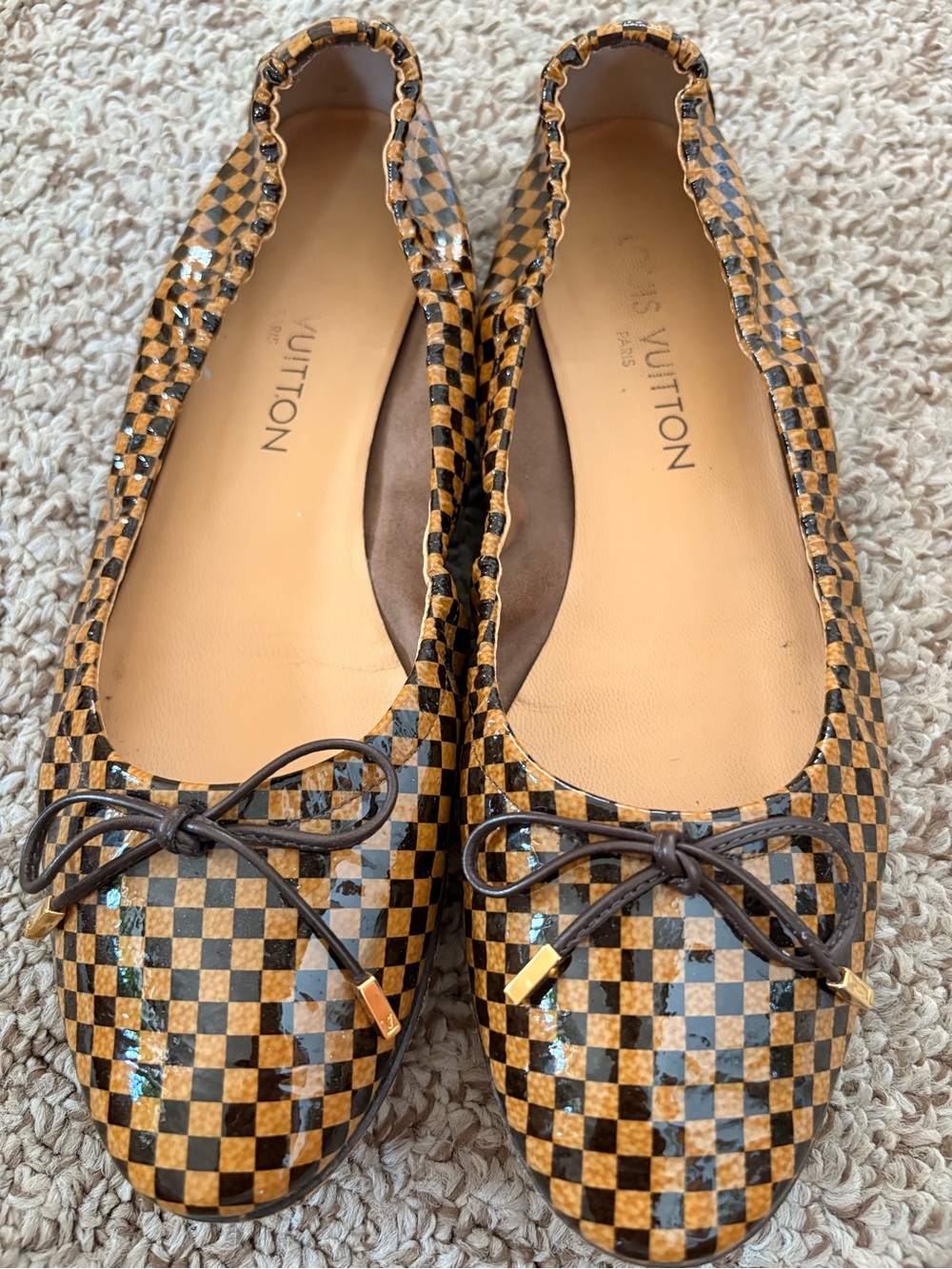 Louis Vuitton Damier Ebene Checkered Brown & Black Ballet Flats - Picture 2 of 5